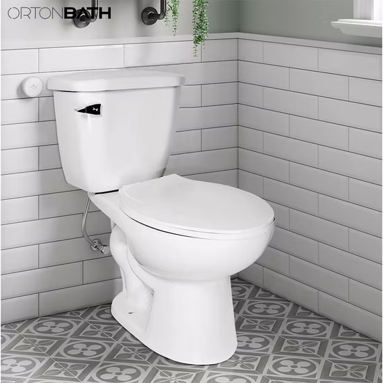 Ortonbath Ecnomical Classic Dual Flush Small Size Toilet, PP Soft Closing Seat, Oval Bathrooms Comfort Height Back to Wall Toilet Two Piece Toilet